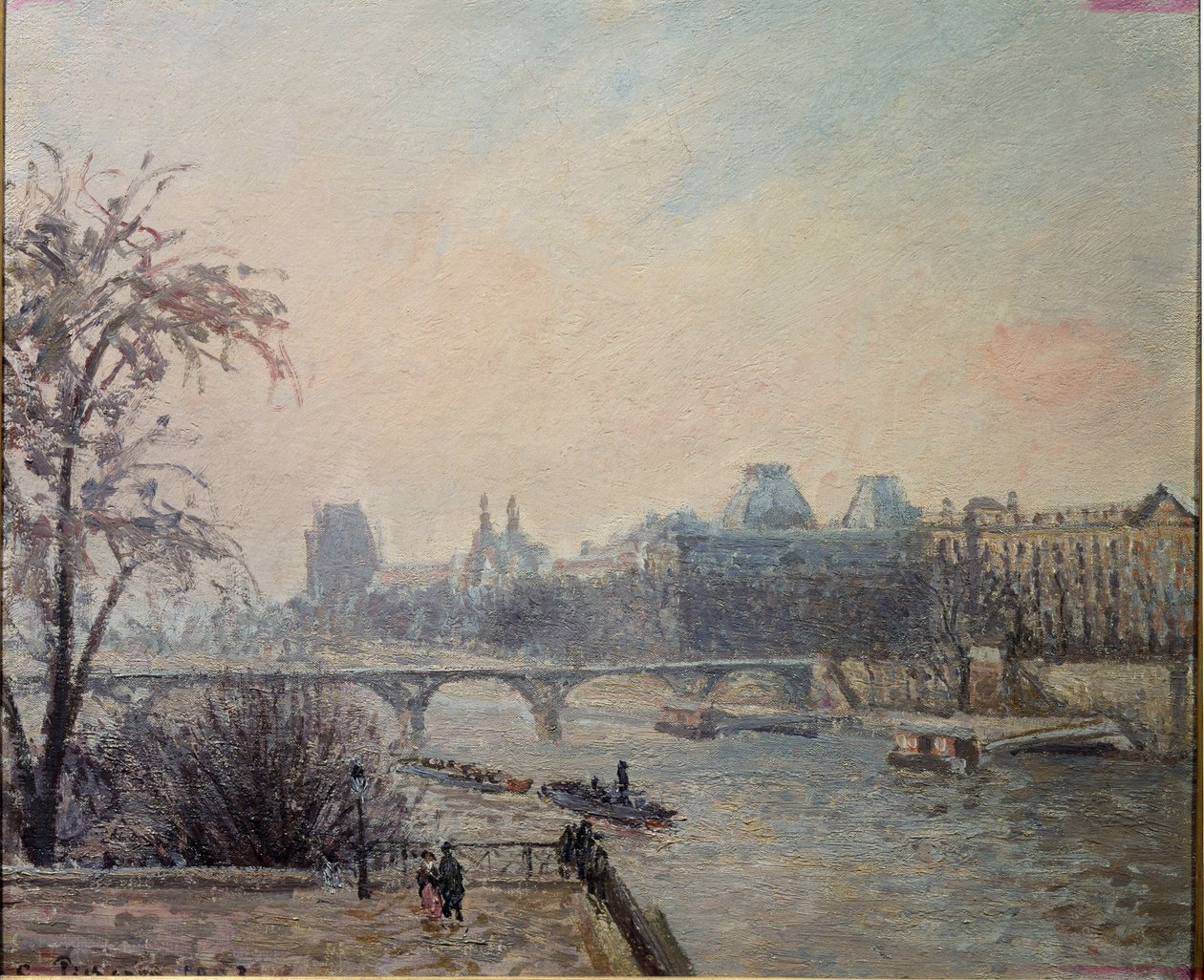 Seinen och Louvren (olja på duk av Camille Jacob Pissarro