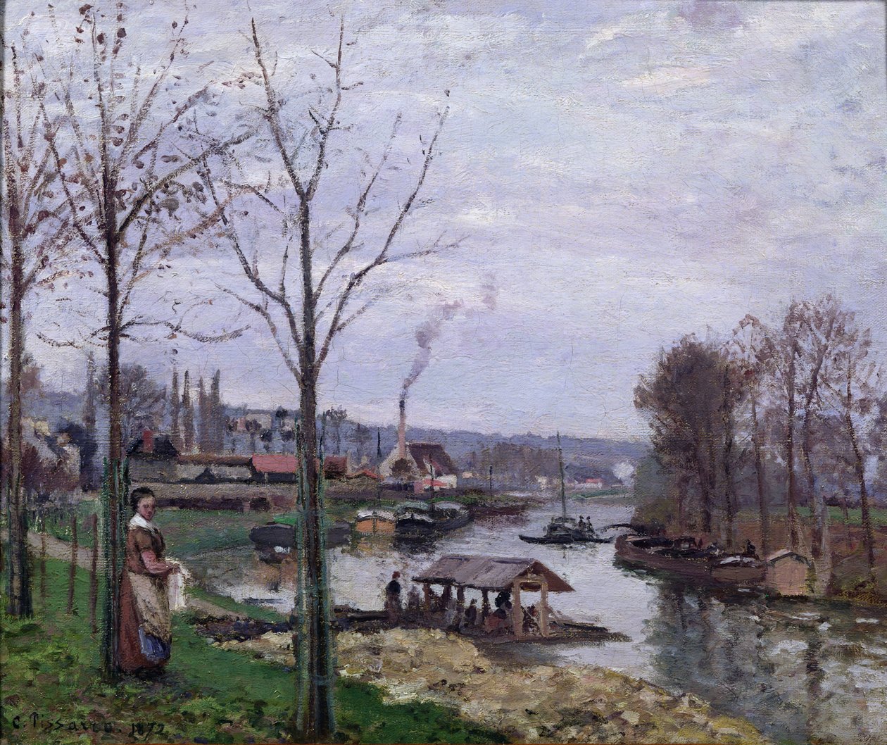 Tvättstugan, Pontoise Port-Marly, eller Tvättstugan, 1872 av Camille Jacob Pissarro