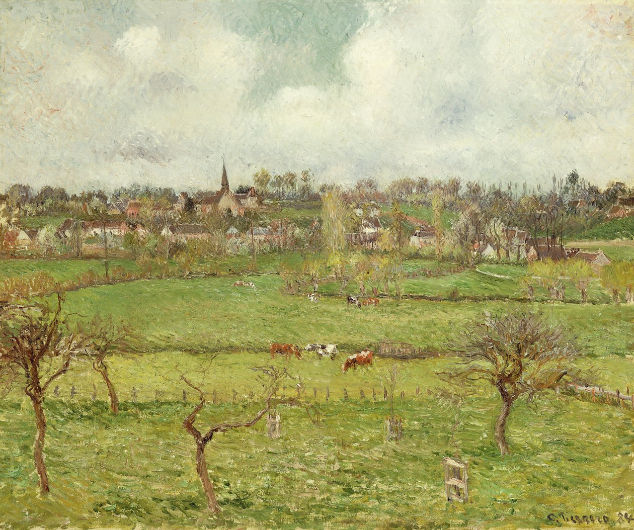 Vy över Bazincourt; Utsikt över Bazincourt, 1884 av Camille Jacob Pissarro