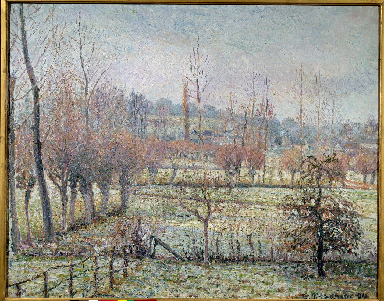 Vit frost, morgon eller snöeffekt i Eragny. Målning av Camille Pissarro (1830-1903) av Camille Jacob Pissarro