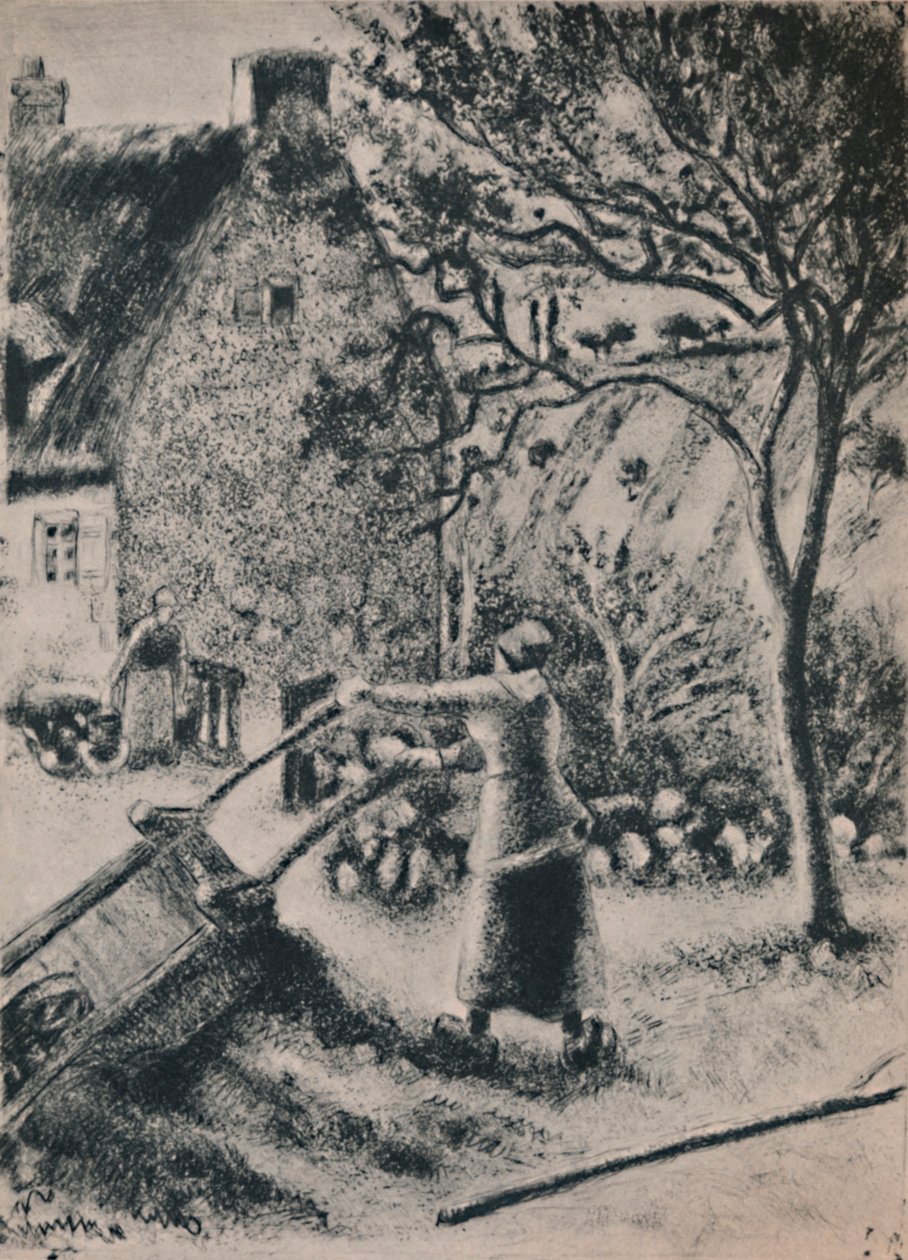 Kvinna som tömmer en hjulkärra, ca 1880, 1946 av Camille Jacob Pissarro