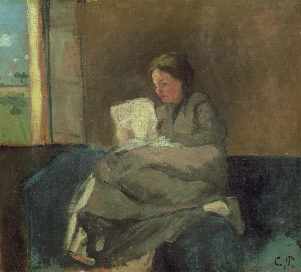 Kvinna som läser av Camille Jacob Pissarro