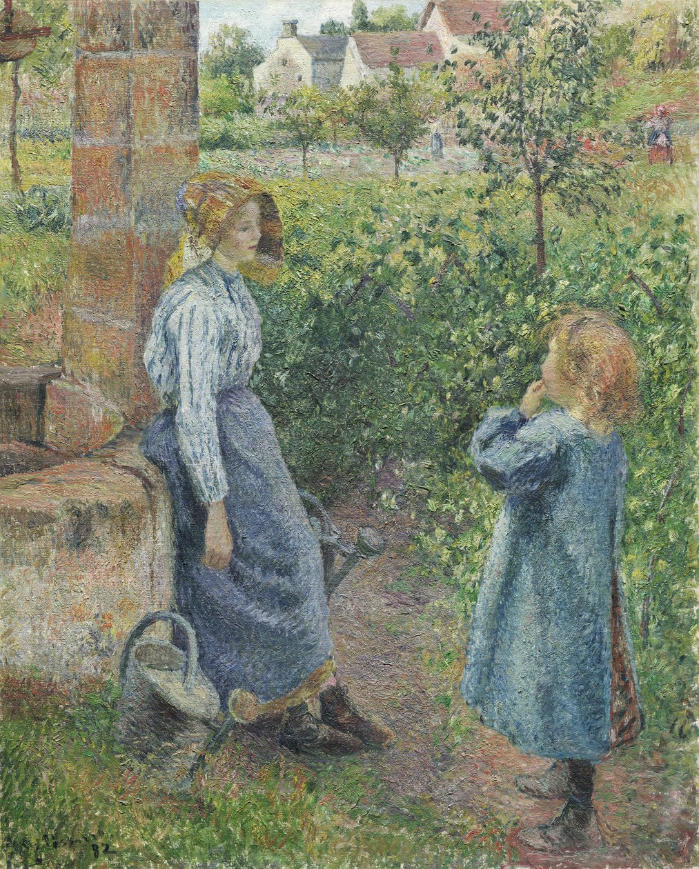 Kvinna och barn vid brunnen, 1882 av Camille Jacob Pissarro