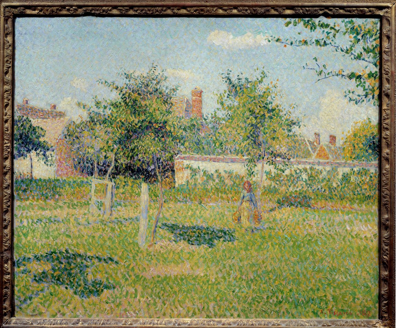 Kvinna i ett tyg eller "" Vårsol i förtiden av Eragny"" Målning av Camille Pissarro (1830-1903) 1887 Sön. 0,54x0,65 m Paris, musee d