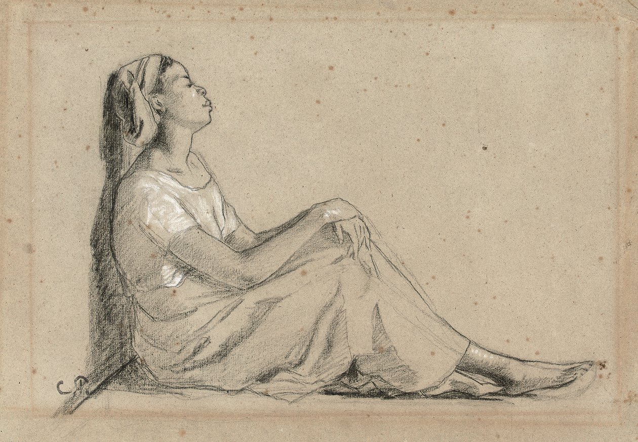 Ung svart kvinna sitter, 1855-7 av Camille Jacob Pissarro