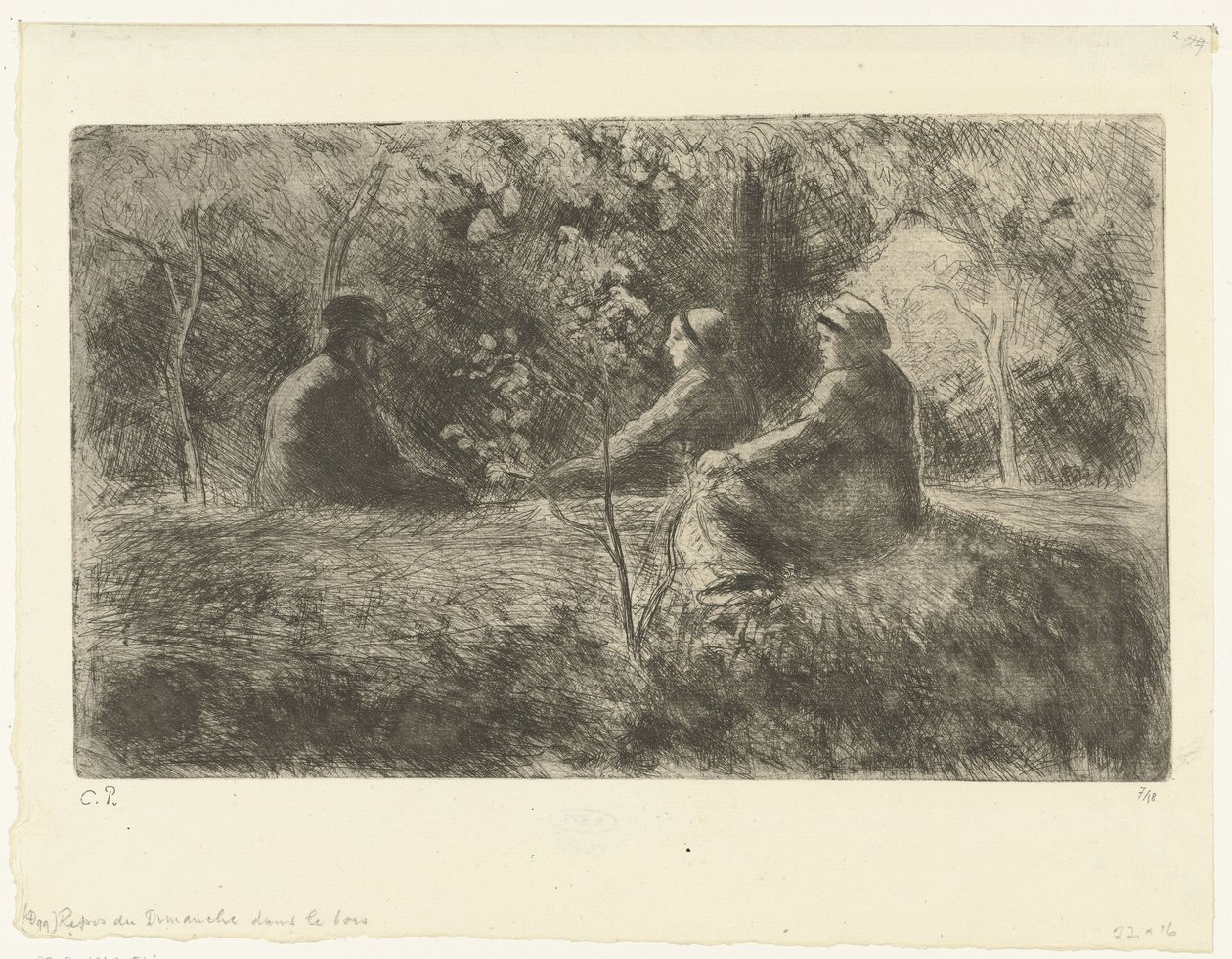 Zondagse rust in het bos Söndagsvila i skogen av Camille Jacob Pissarro