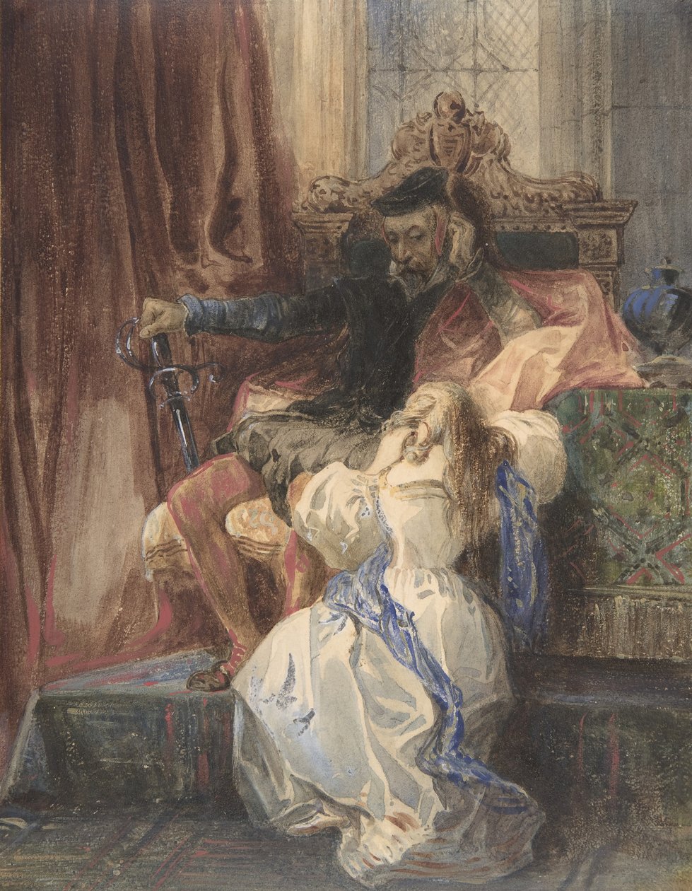 The Pardon Refused från Sir Walter Scotts Kenilworth, ca. 1826-29. av Camille Joseph Etienne Roqueplan