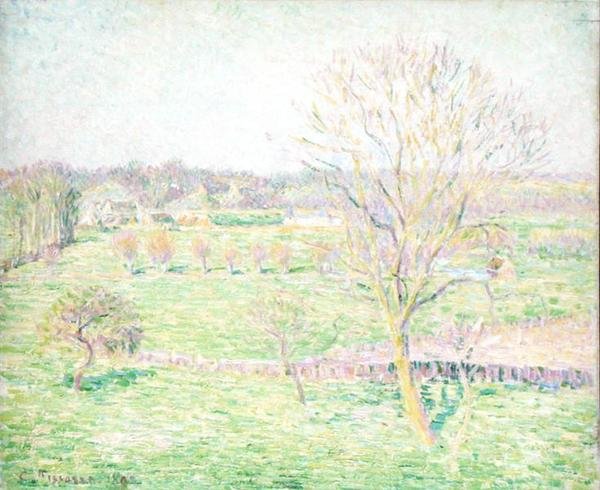 Ett fält med ett valnötsträd på våren av Camille Jacob Pissarro