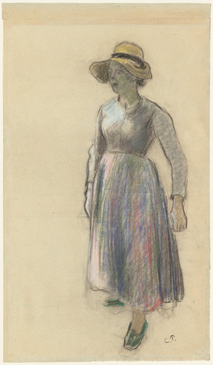 En bondflicka i en stråhatt av Camille Pissarro