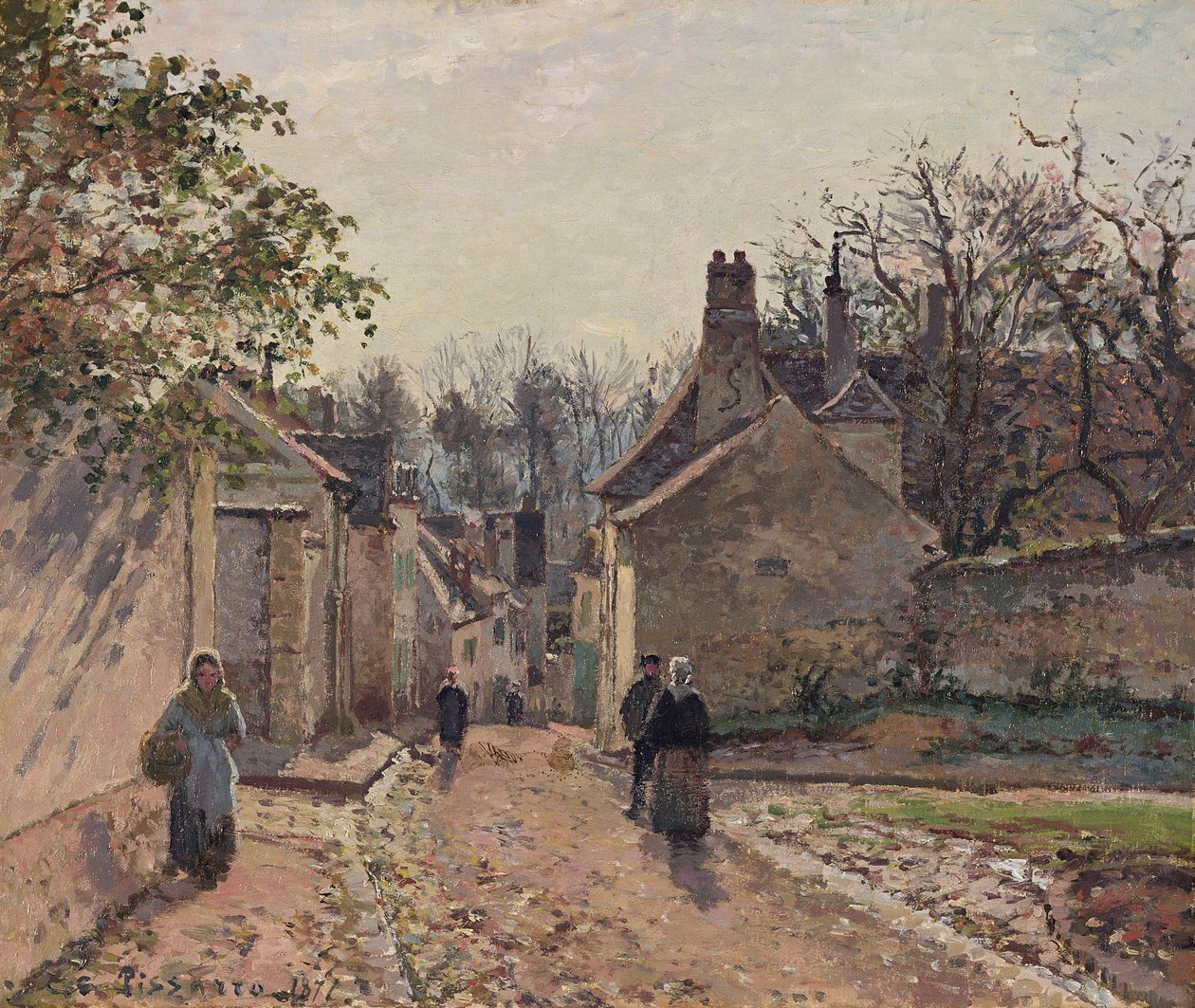 A Village Street, Louveciennes av Camille Pissarro