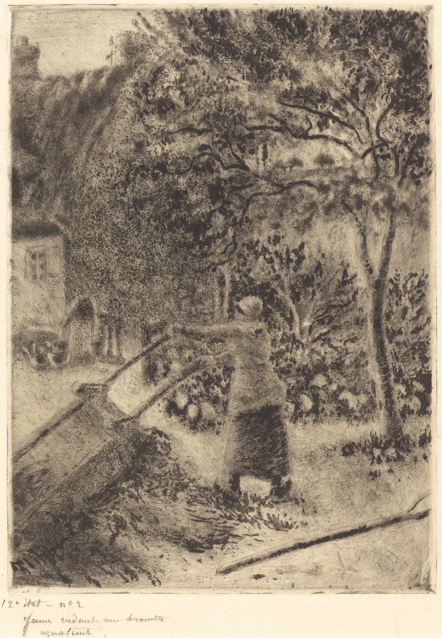 En kvinna som tömmer en skottkärra av Camille Pissarro
