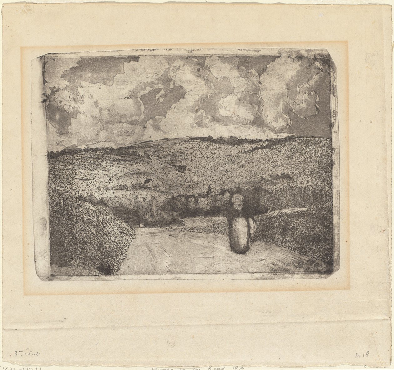En kvinna som går längs en landsväg (La Femme sur la Route) av Camille Pissarro