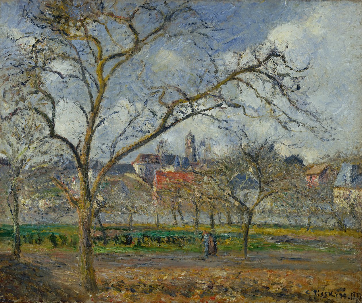 En fruktträdgård i Pontoise på vintern av Camille Pissarro