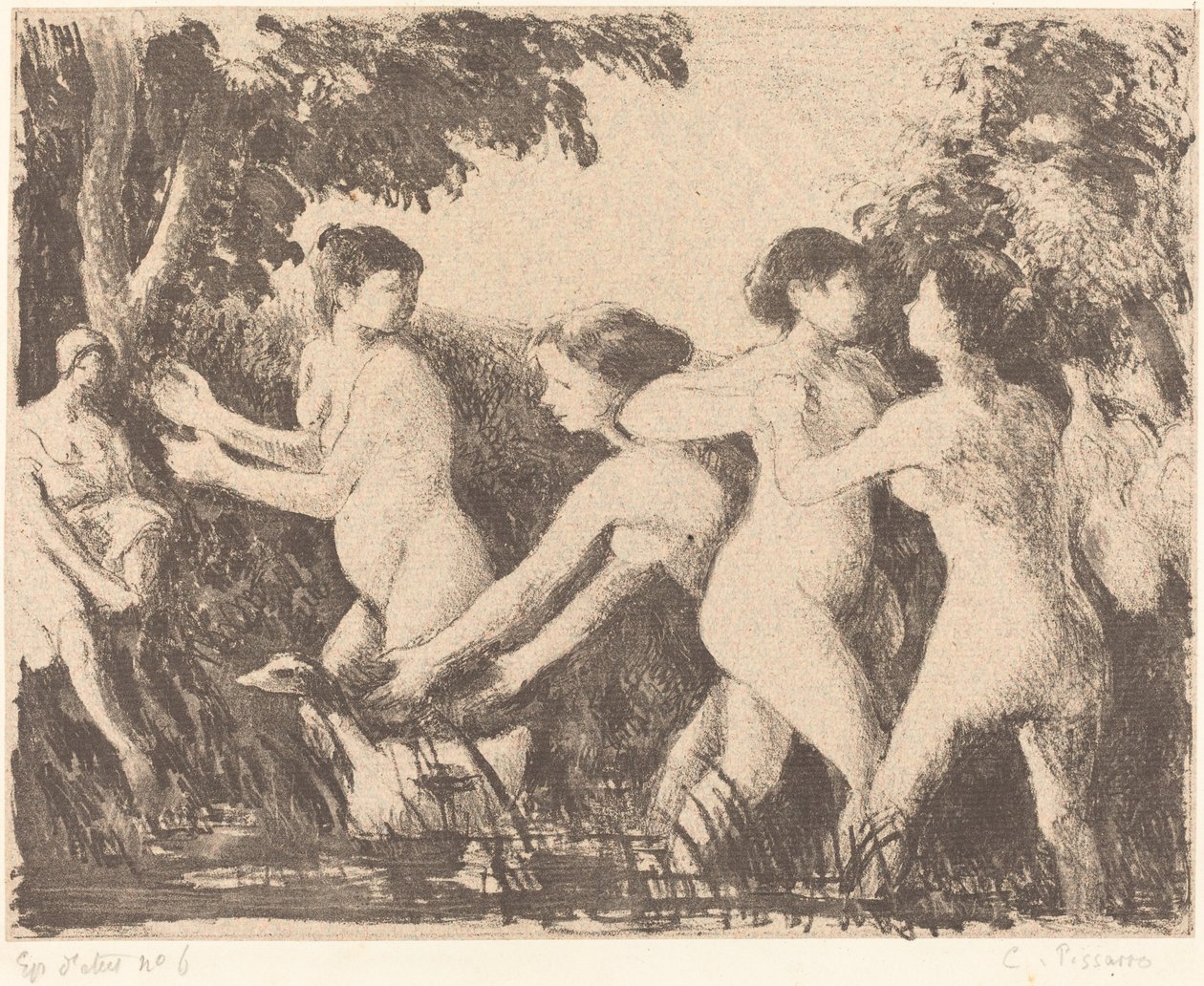 Baigneuses luttant (Bathers Wrestling) av Camille Pissarro
