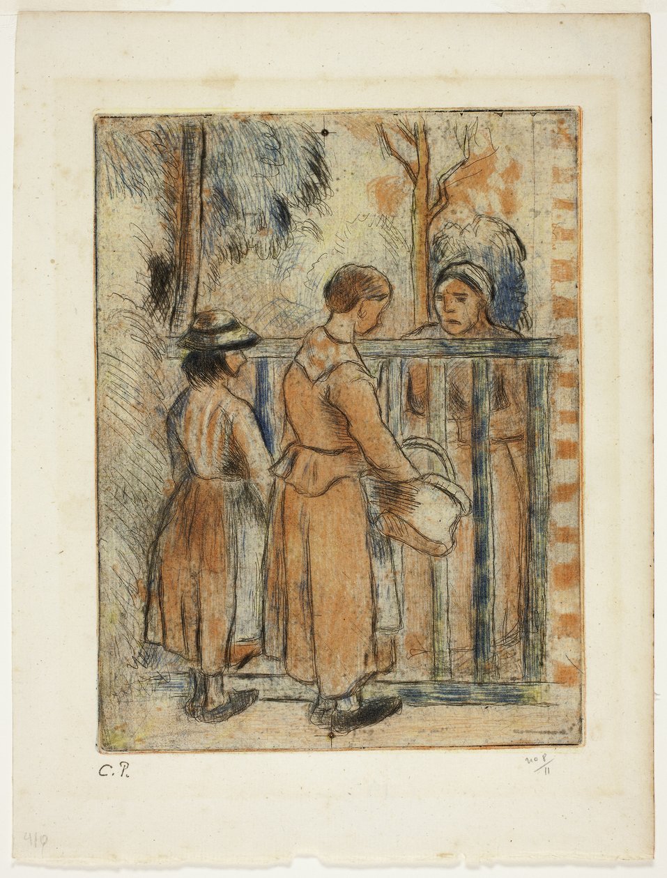 Beggar Women, ca 1894 (färgetsning, torrnål och akvatint på elfenbenspapper) av Camille Pissarro