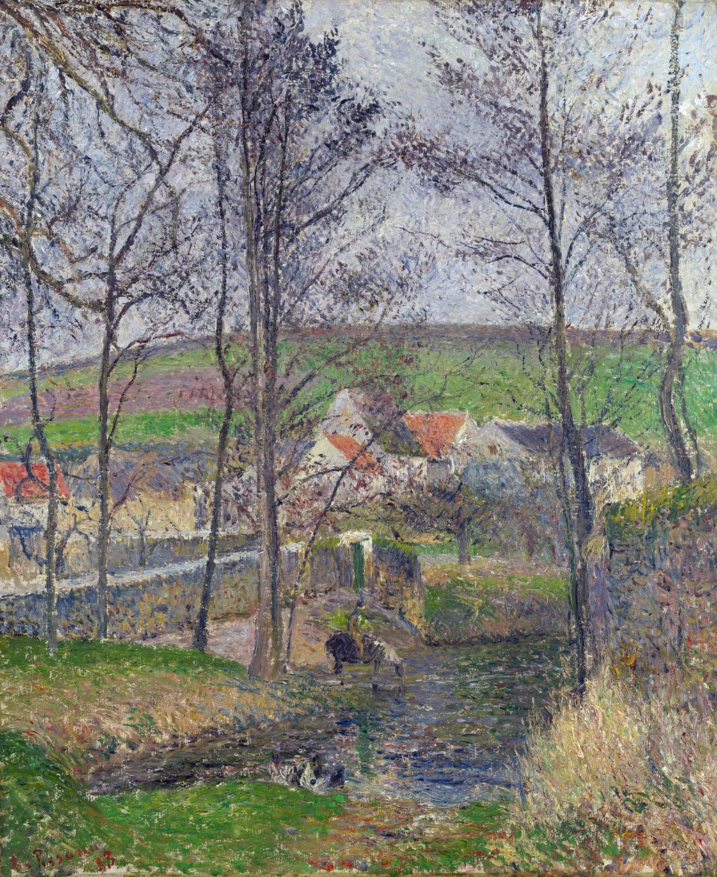 Banks of the Viosne at Osny, grått väder, vinter - Målning av Camille Pissarro (1830-1903) Banken av Viosne vid Osny i grått väder - Olja på duk 1883 National Gallery of Victoria, Melbourne 65,3x54,5 av Camille Pissarro