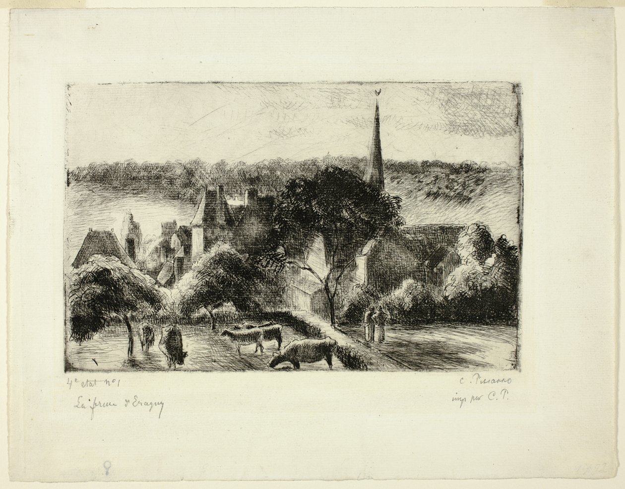 Kyrka och gård i Éragny av Camille Pissarro
