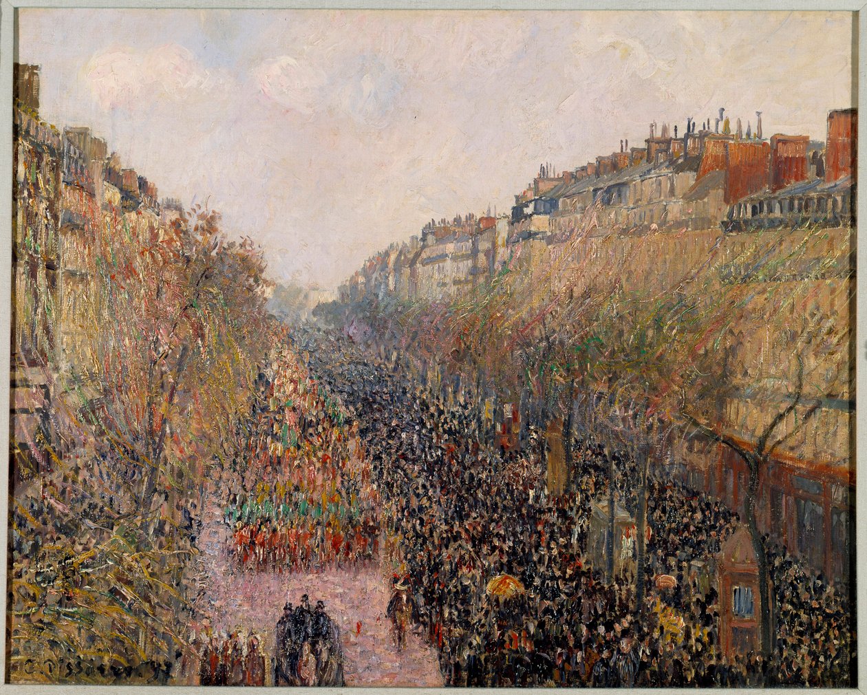 Mardi Gras dag på Boulevard Montmartre i Paris 1897 Målning av Camille Pissarro (1830-1903) 1897 Los Angeles. Hammarmuseet av Camille Jacob Pissarro