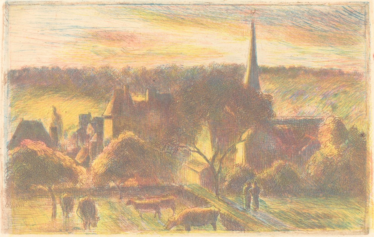 Kyrka och gård i Éragny (En kyrka och gård i Éragny) av Camille Pissarro