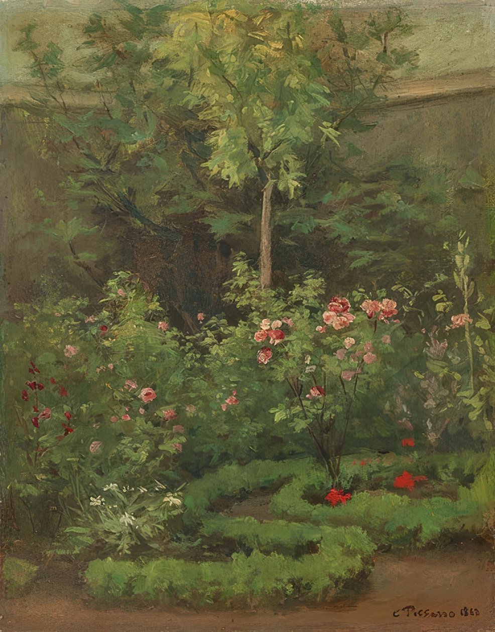 En rosenträdgård. 1862 av Camille Jacob Pissarro