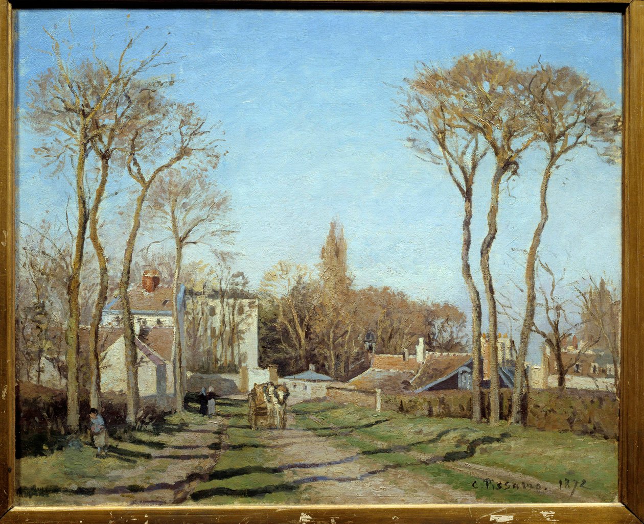 Entré till byn Voisins le Bretonneux Målning av Camille Pissarro (1830-1903) 1872 Sön. 0,46x0,55 m Paris, Orsay Museum av Camille Jacob Pissarro