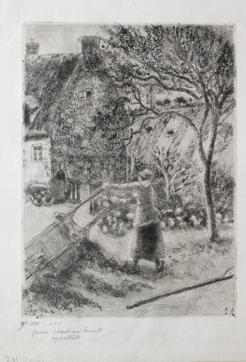 Kvinna som tömmer en skottkärra, 1880 av Camille Pissarro