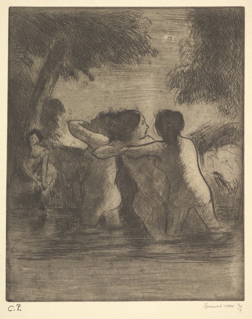 Fyra badande, 1895. av Camille Jacob Pissarro