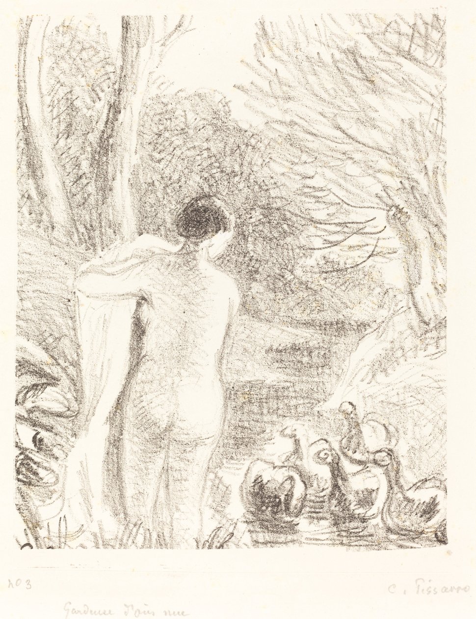 Naken gåsflicka, ca. 1897. av Camille Pissarro