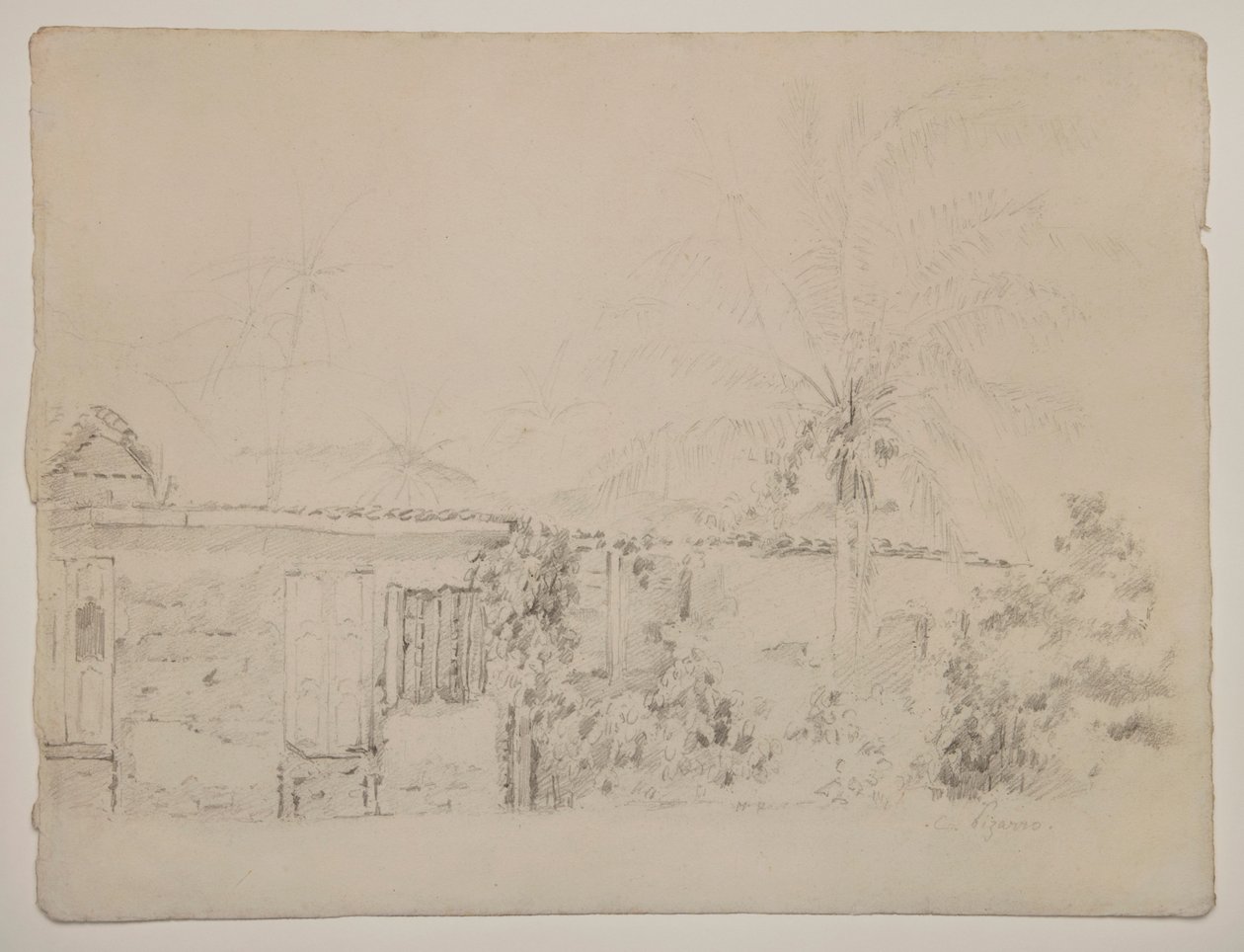 Hus och palmer av Camille Pissarro