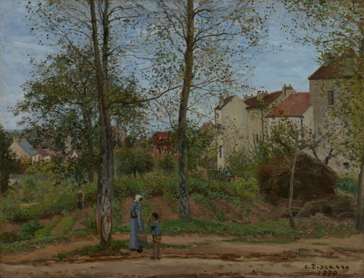 Huse ved Bougivalswed av Camille Jacob Pissarro