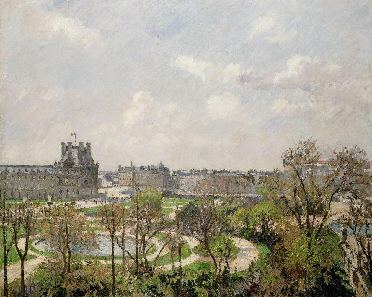 Tuileriträdgården, vårmorgon; Tuileriernas trädgård, morgon, vår, 1900 av Camille Jacob Pissarro