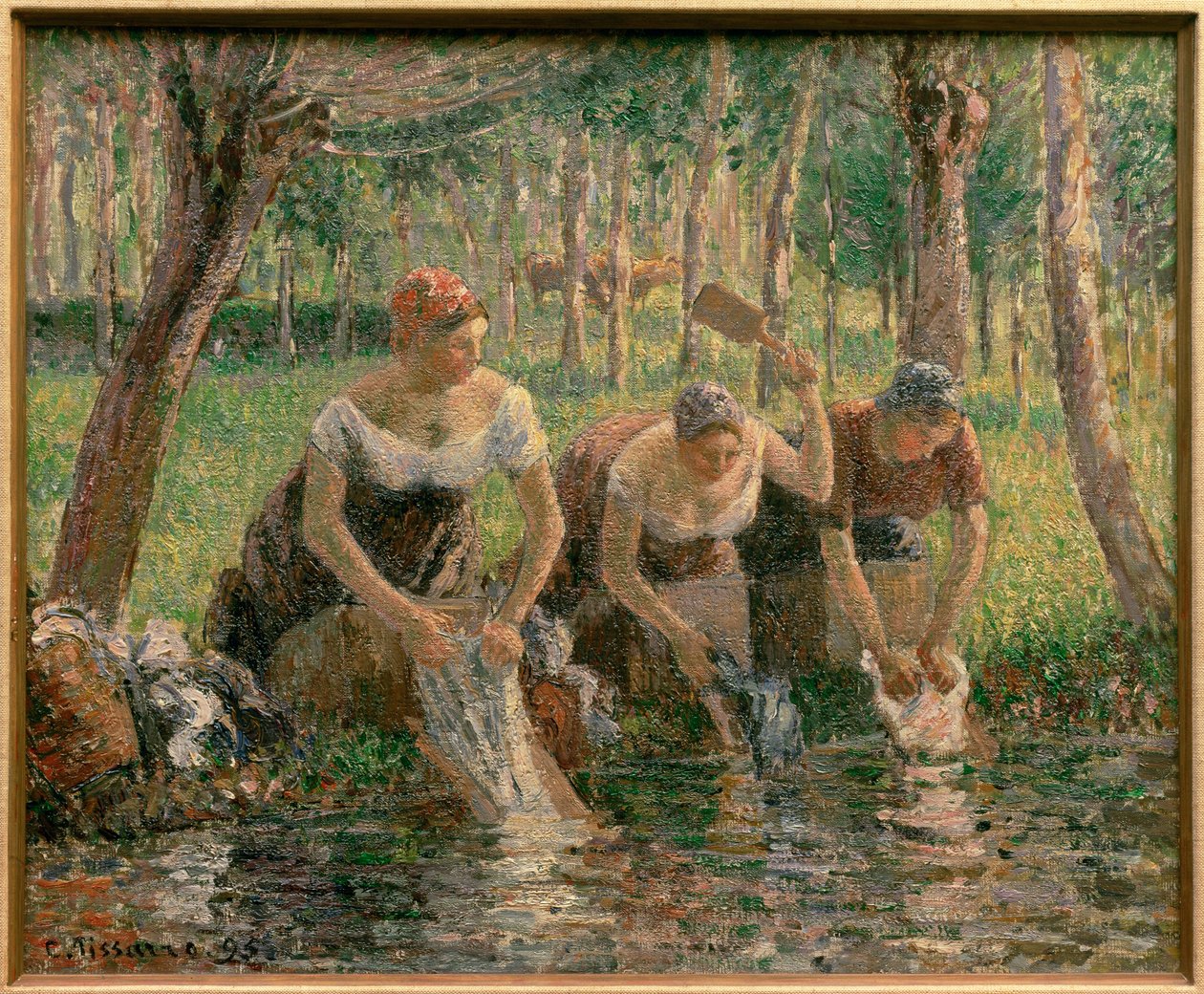 Les lavandieres ... (olja på duk) av Camille Pissarro