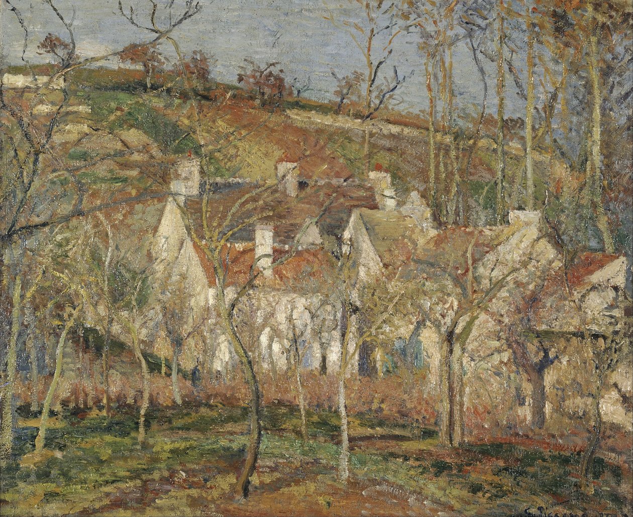 Röda tak, byhörn, vintereffekt av Camille Pissarro