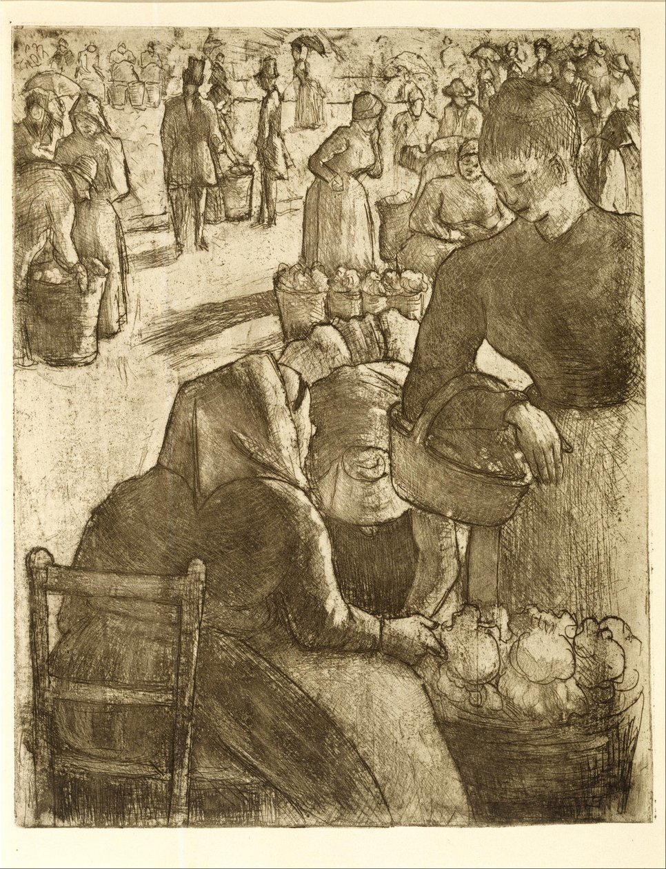 Grönsaksmarknad i Pontoise av Camille Pissarro