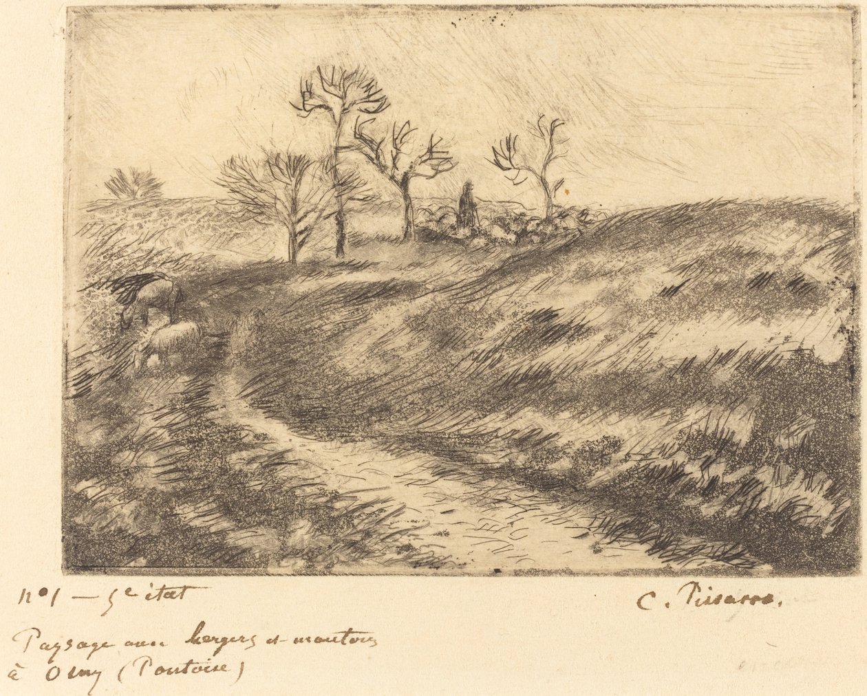 Landskap med herde och får på Osny (Pontoise) av Camille Pissarro