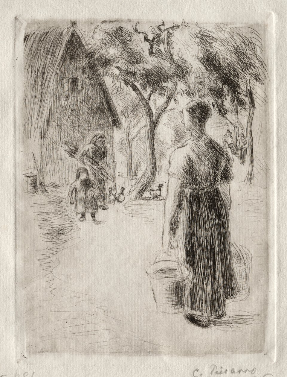 Bondekvinna som bär hinkar av Camille Pissarro