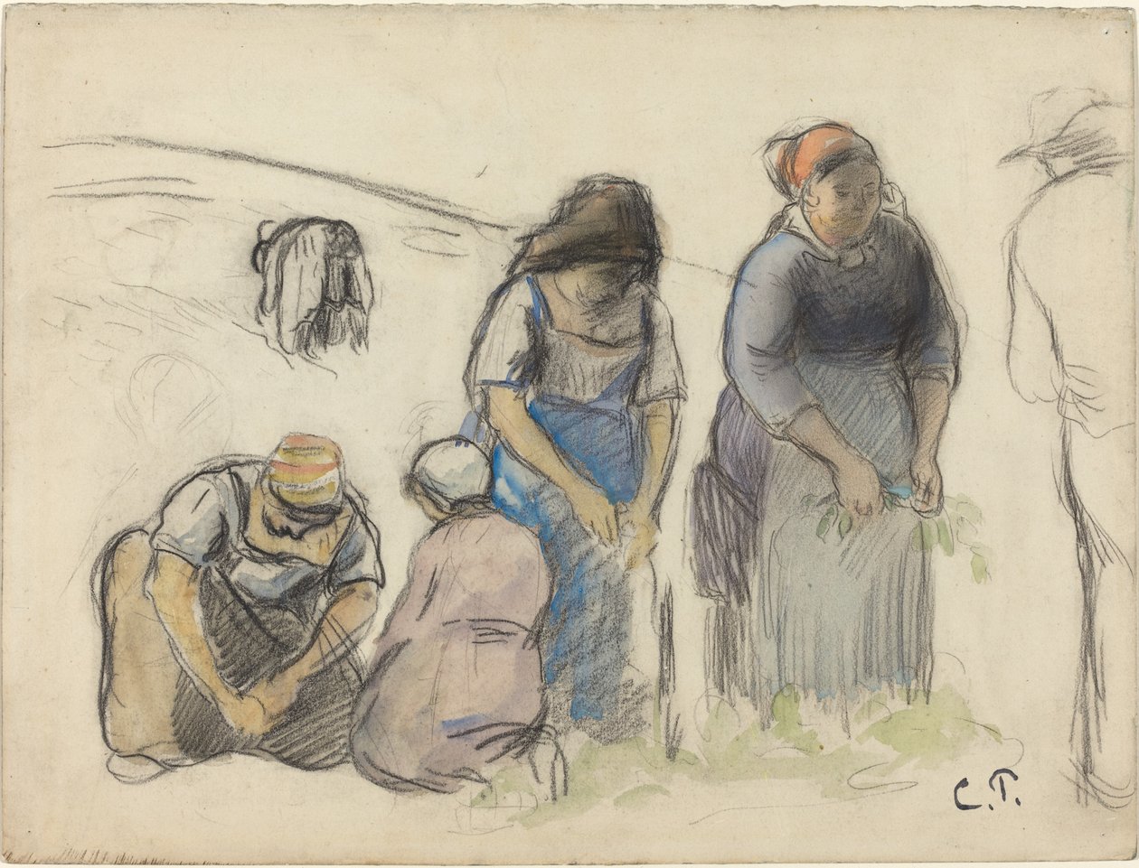 Ärtskördare [recto], ca. 1880. av Camille Pissarro