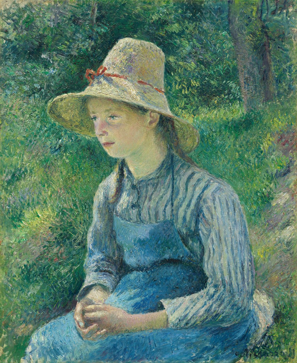 Bondflicka med en stråhatt av Camille Pissarro