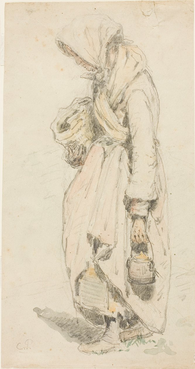 Bondekvinna (recto); Pojke med fiskespö (verso) av Camille Pissarro