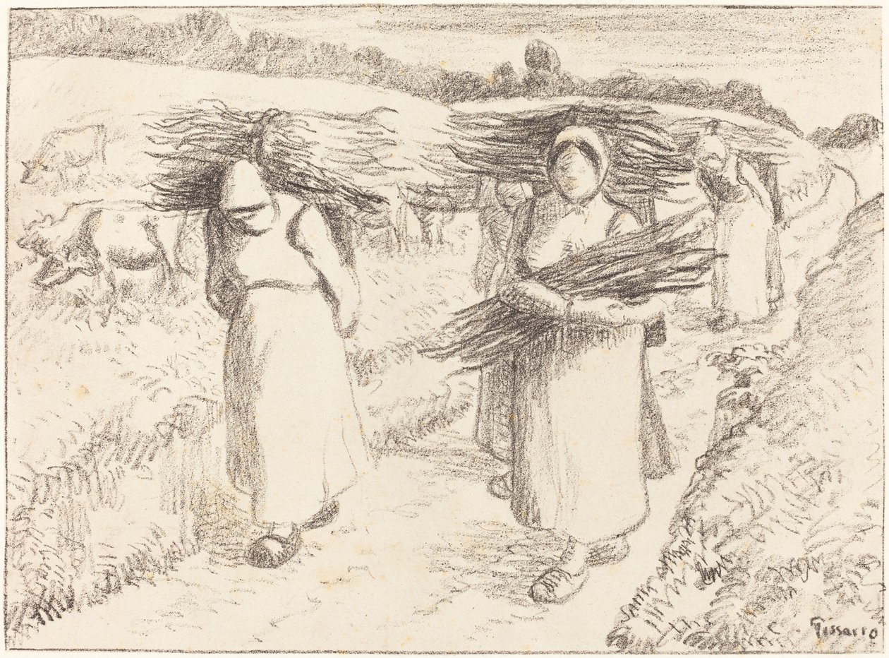 Bönder som bär pinnar av Camille Pissarro
