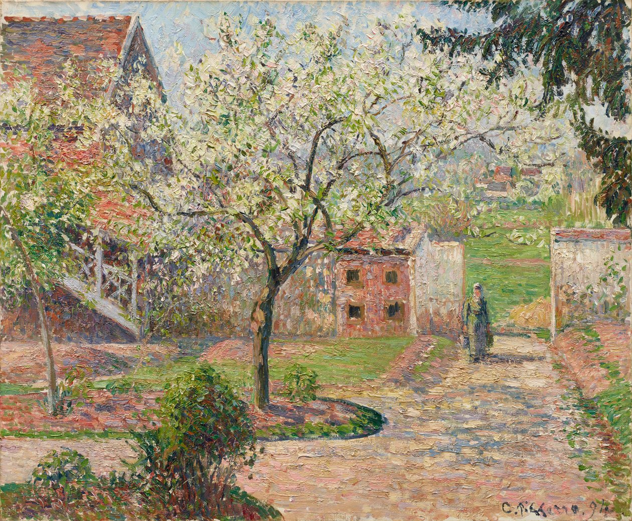 Plommonträd i blom, Éragny. Målarens hem, 1894. av Camille Pissarro