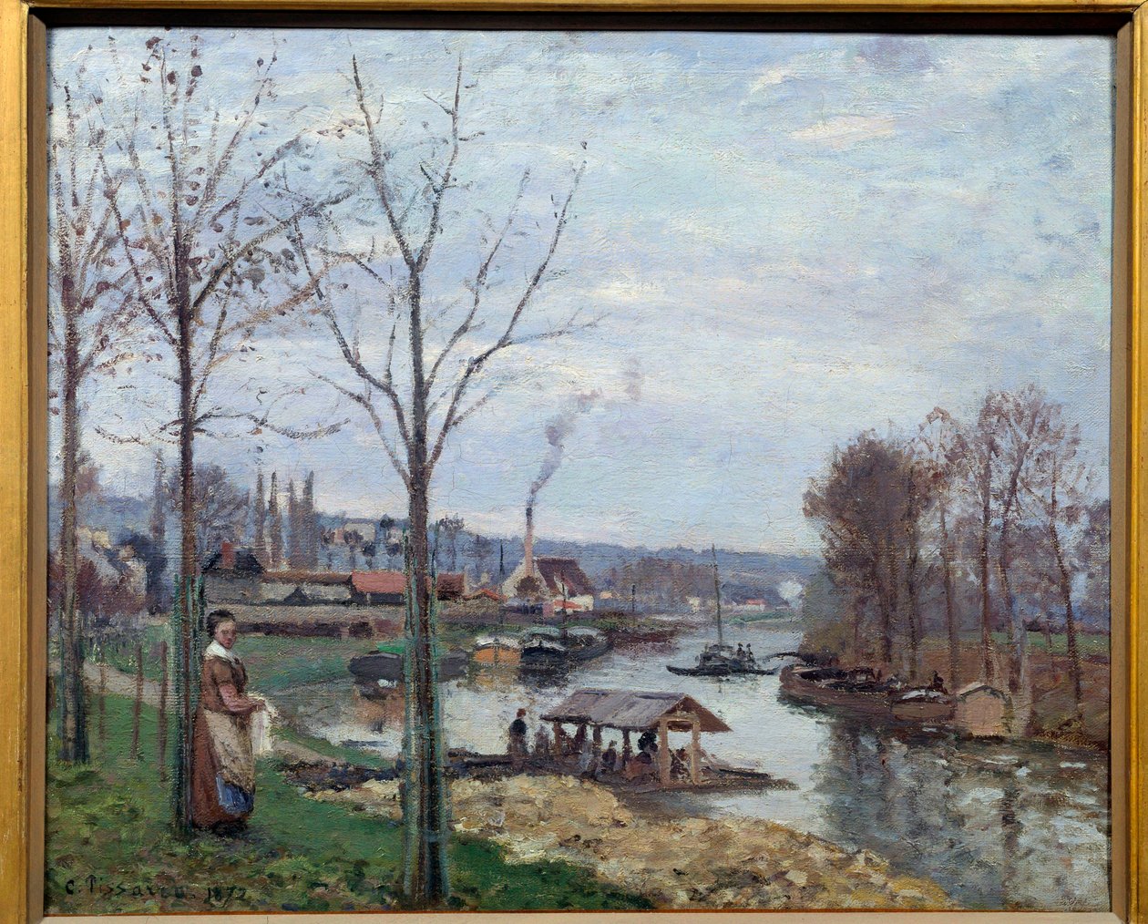 Port Marly (Port-Marly), tvättstugan Utsikt över ett tvätthus vid Seine. Målning av Camille Pissarro (1830-1903) 1872 sön. 0,46x0,56 m Paris, musee d