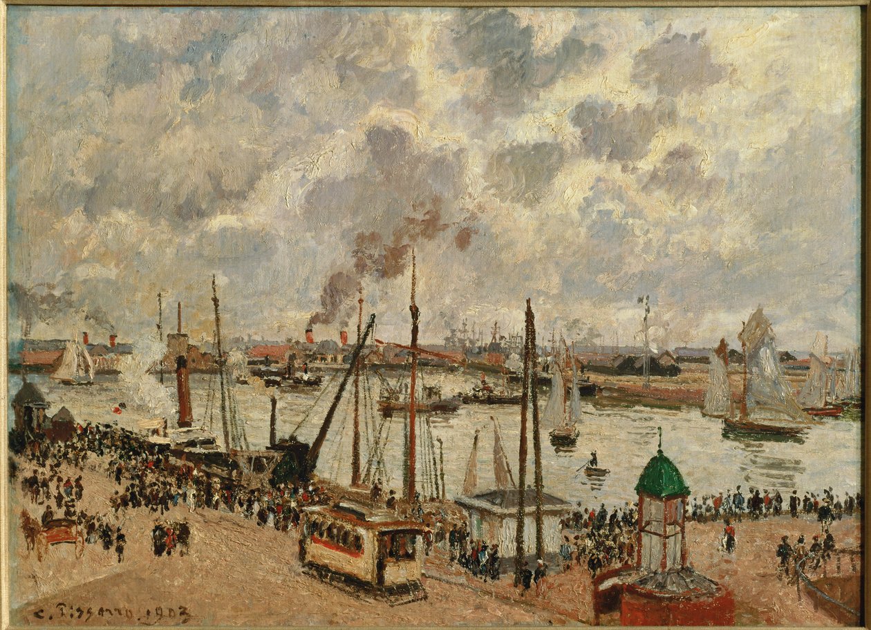 Port du Havre ... (olja på duk) av Camille Pissarro