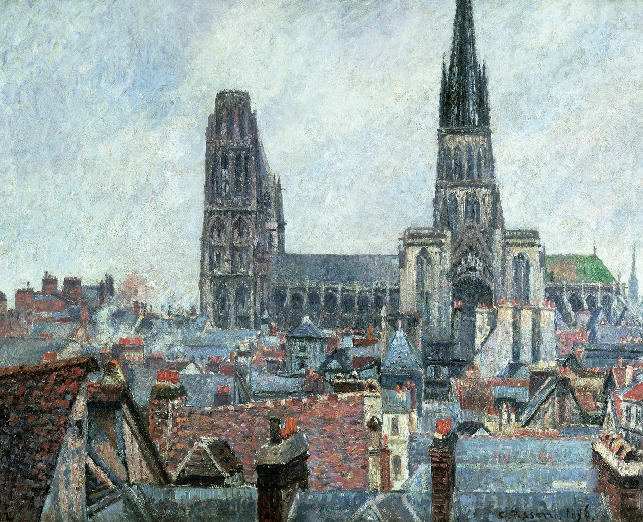 Gamla Rouens tak: grått väder (katedralen) av Camille Pissarro