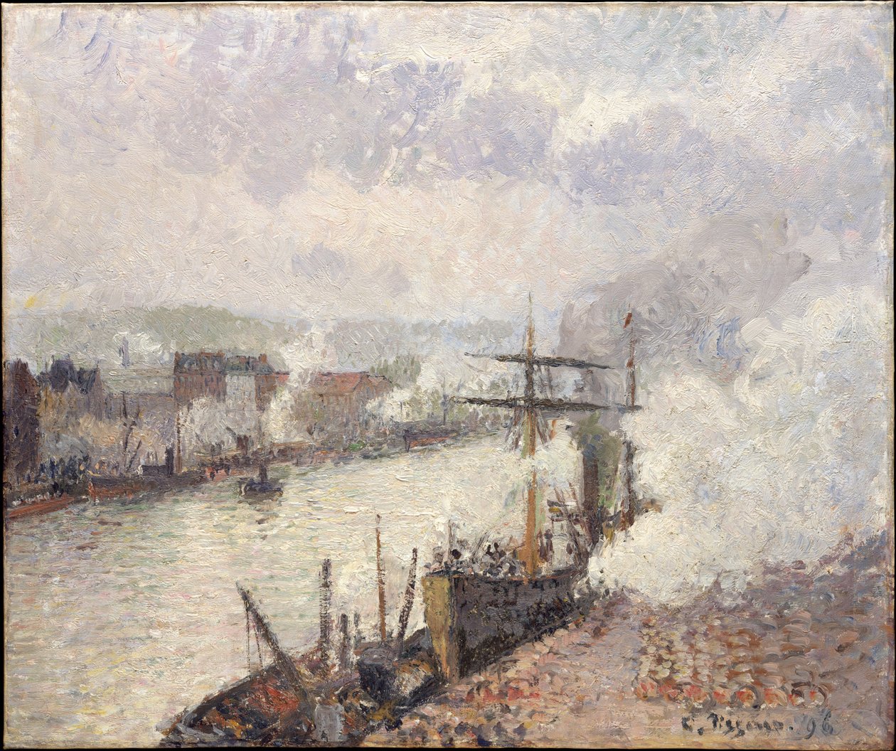 Ångbåtar i Rouens hamn av Camille Pissarro