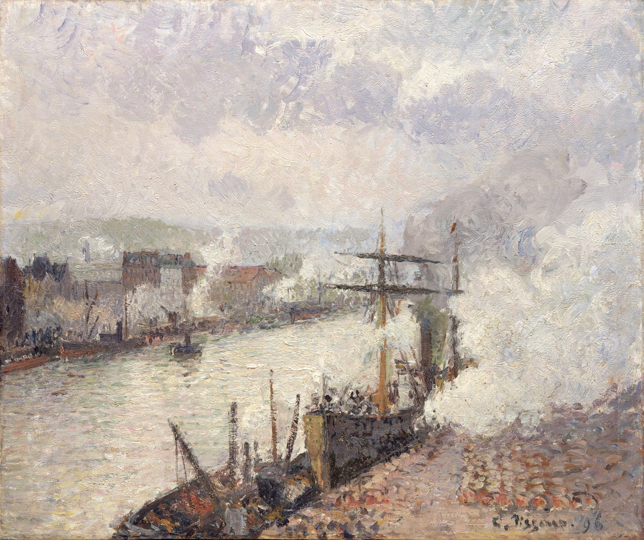 Ångbåtar i hamnen i Rouen, 1896. av Camille Jacob Pissarro