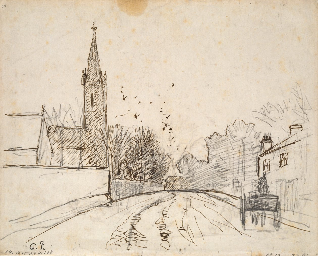 Studie av Upper Norwood, London, med All Saints Church, 1871 av Camille Pissarro