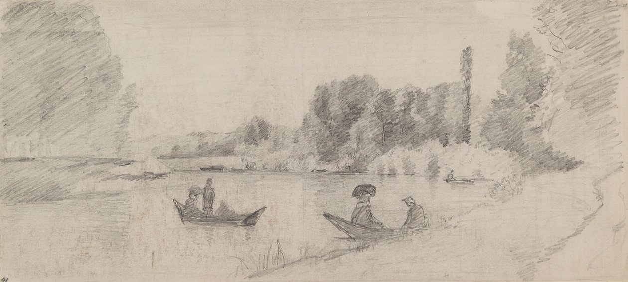 Studie av ett flodlandskap med båtar, 1863-1864 av Camille Pissarro