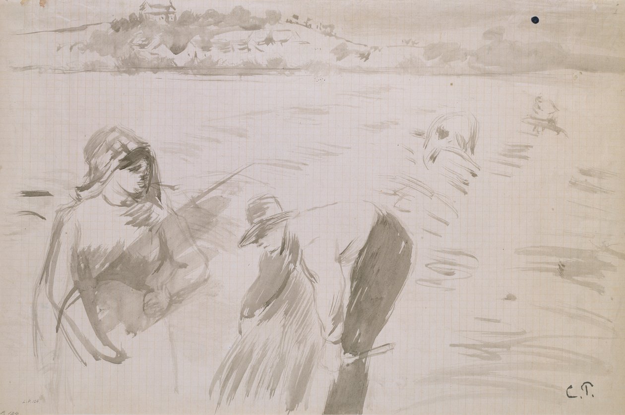 Studie av skördare som arbetar på ett fält nära Pontoise, 1882 av Camille Pissarro