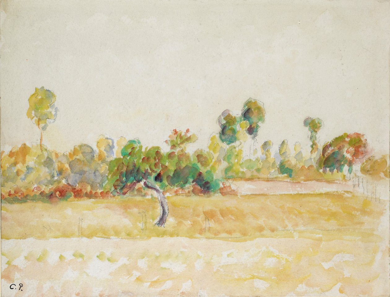 Studie av fruktträdgården i Eragny-sur-Epte, sedd från konstnärens hus, c1886-1890 av Camille Pissarro